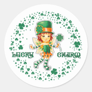 Lucky Charm. Fairy Irish Girl St.Patrick's Day Classic Round Sticker