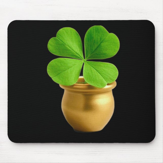 Lucky Charm Golden Pot With Four-leaf Clover St. P Mouse Pad (Front)