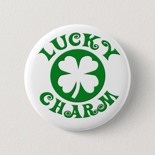 Lucky Charm Green/White Circle 2 Inch Round Button (Front)
