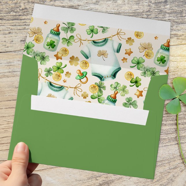Lucky Charm Irish Baby Shower Envelope Liner (Lucky Charm Baby Shower Invitation Envelope)