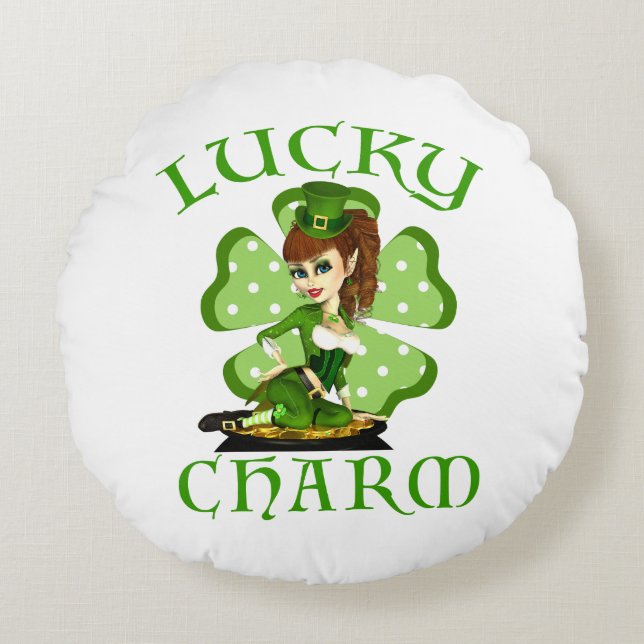 Lucky Charm Leprechaun Coussin rond (Devant)