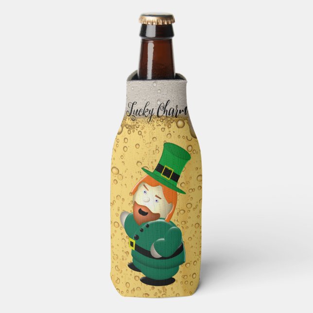 Lucky Charm Leprechaun Irish Bubbly Golden Beer Bottle Cooler (Bottle Front)