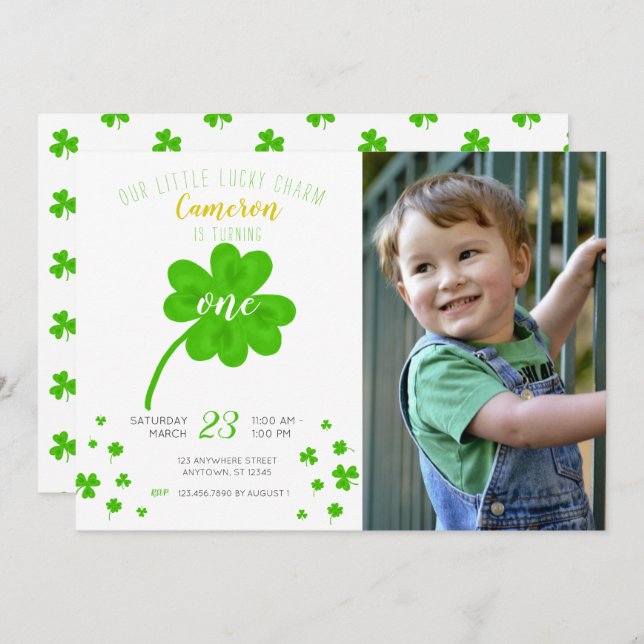 Lucky Charm, Lucky One St. Patricks Day Birthday Invitation (Front/Back)