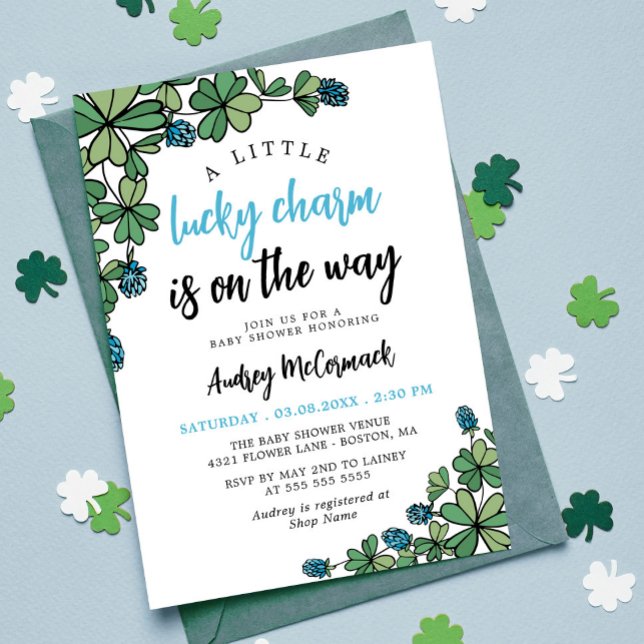 Lucky Charm On the Way Boy Baby Shower Invitation (Creator Uploaded)