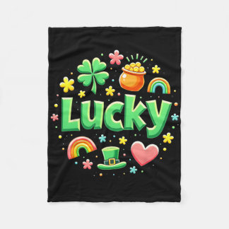 Lucky Charm Patricks Day Pot Of Gold Irish Shamroc Fleece Blanket