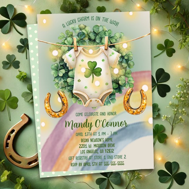 Lucky Charm Shamrock and Rainbow Baby Shower Invitation (Creator Uploaded)