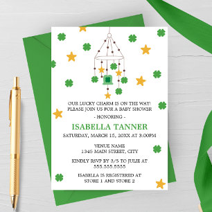 Lucky Charm Shamrock and Star Mobile Baby Shower Invitation