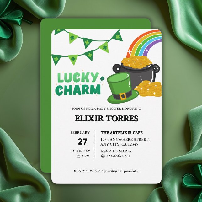 Lucky Charm Shamrock St. Patrick's Day Baby Shower Invitation (Creator Uploaded)