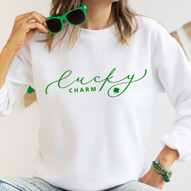 Lucky Charm St. Patrick’s Day Cute Green Script Sweatshirt (Creator Uploaded)