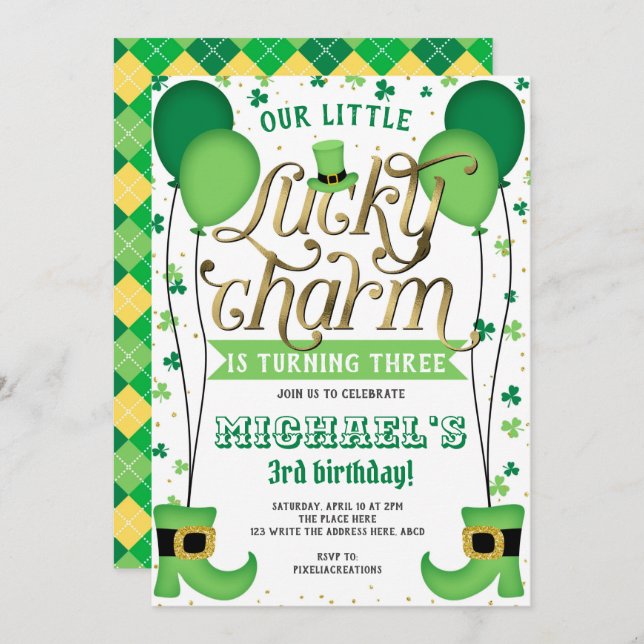 Lucky Charm, St Patrick's Day, Birthday Invitation (Front/Back)