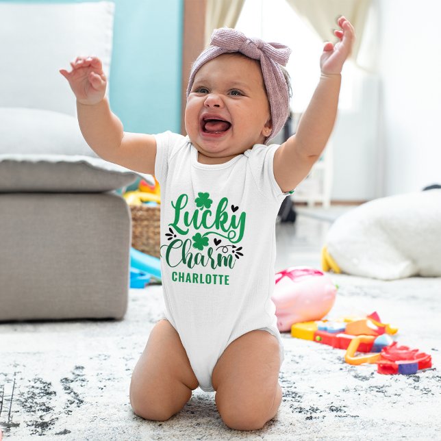 Lucky Charm St Patricks Day Personalized Baby Bodysuit (Personalized Lucky Charm St Patrick's Day Baby Bodysuit)