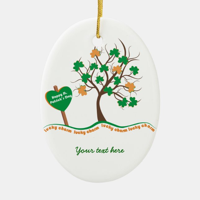 Lucky charm tree clover shamrock St. Patricks Day Ceramic Ornament (Front)