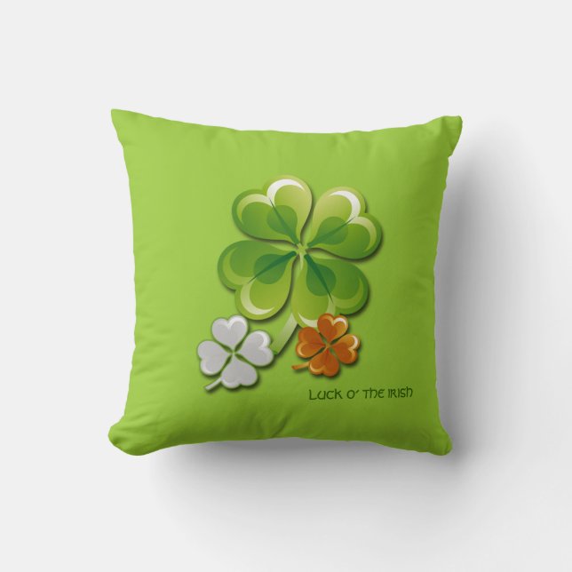 Lucky Charms Tricolor Shamrocks St.Patrick's Day Throw Pillow (Front)