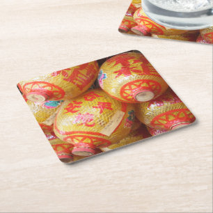 Lucky Chinese Paper Lanterns Square Paper Coaster