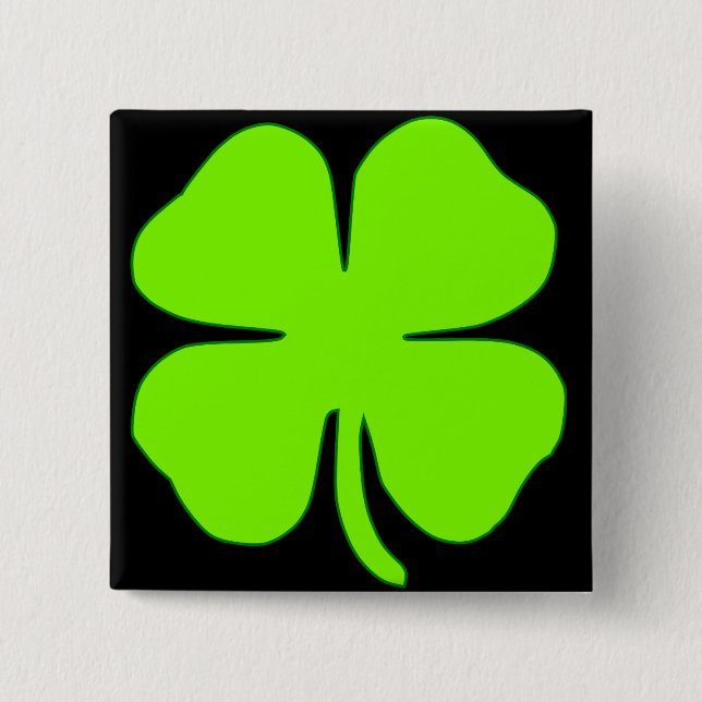 Lucky clover 2 inch square button (Front)