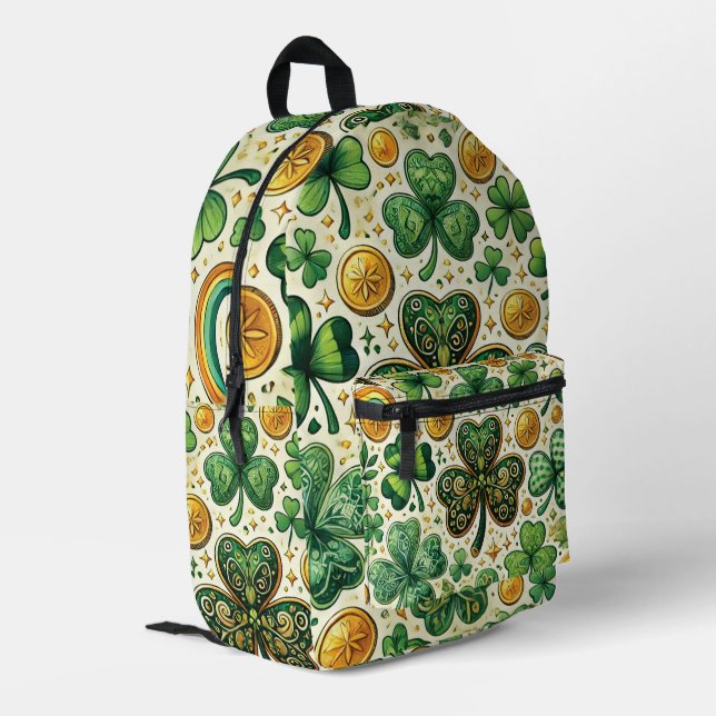 Lucky Clover and Gold Coins Printed Backpack (Back Corner Left)