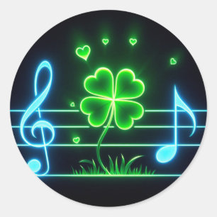  Lucky Clover and Music Notes Classic Round Sticker