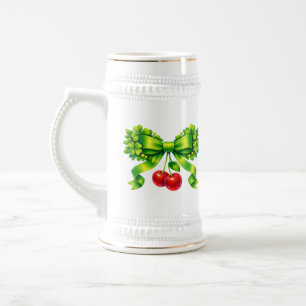 Lucky Clover Bow with Cherries Green Design Beer Stein