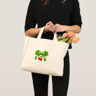 Lucky Clover Bow with Cherries Green Design Mini Tote Bag