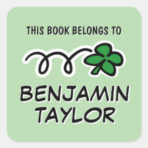 Lucky clover doodle personalized bookplate sticker