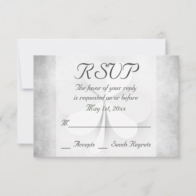 Lucky Clover Grey Green Orange Irish Wedding RSVP (Front)