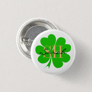 Lucky Clover leaf monogrammed & Shamrock / Irish 1 Inch Round Button