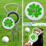 Lucky Clover leaf monogrammed & Shamrock / Irish Divot Tool<br><div class="desc">Golf ball Marker / Divot Tool & Bottle opener featuring Clover Leaf & Shamrock lucky Irish symbol monogrammed golf ball markers - good luck charm for golfing Irish patriots / Saint Patrick's day</div>
