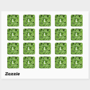 Lucky clover monogram, green medow square sticker