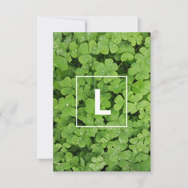 Lucky clover monogram RSVP card (Front)