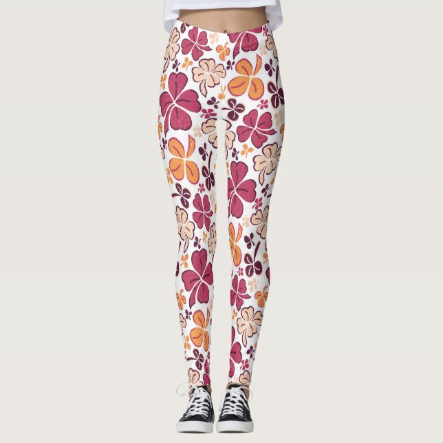 Lucky Clover Shamrock Red Pattern St Patrick`s Day Leggings (Front)