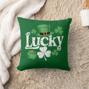 Lucky Clover St Patrick's Day Shamrock Vintage Throw Pillow