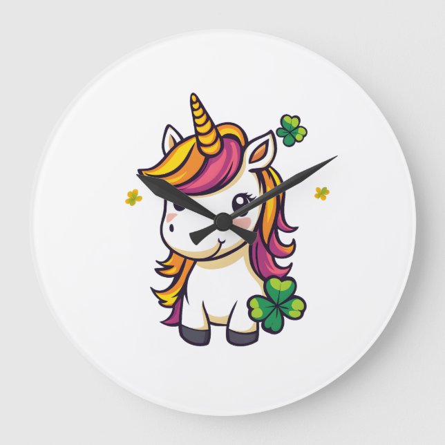 Lucky Clover Unicorn (1) Large Clock (Front)
