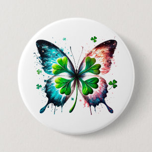 Lucky clover with butterfly 3 inch round button