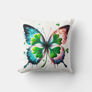 Lucky clover with butterfly throw pillow