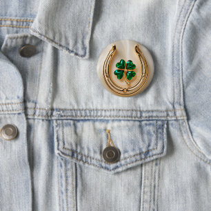 Lucky clover with Gold Horseshoe 2 Inch Round Button