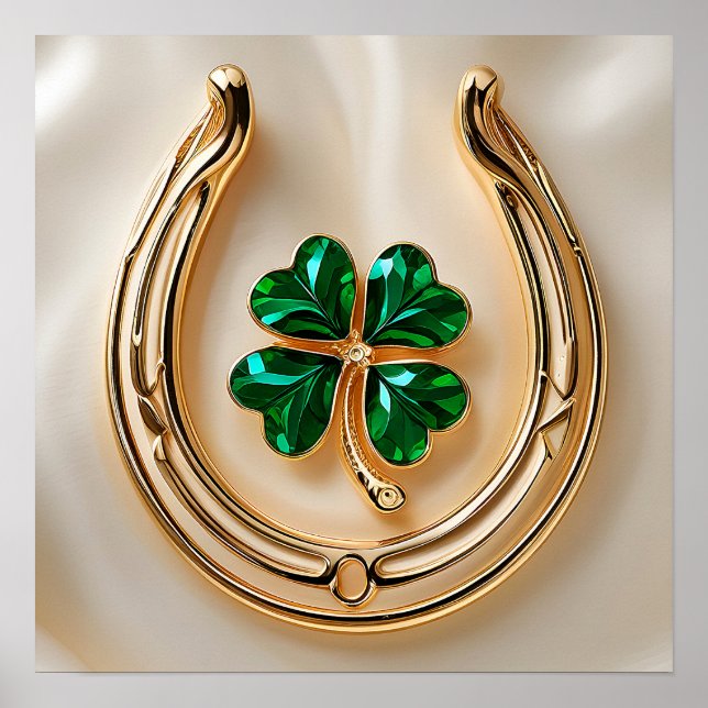Lucky clover with Gold Horseshoe Poster (Front)