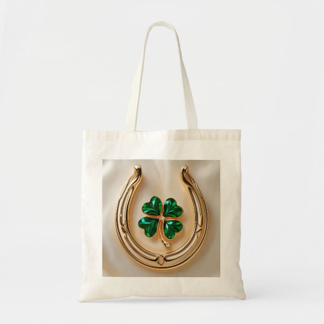 Lucky clover with Gold Horseshoe Tote Bag (Front)