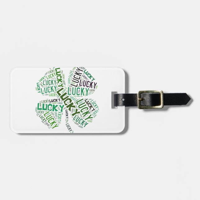 Lucky Clover Word Art Luggage Tag (Front Horizontal)