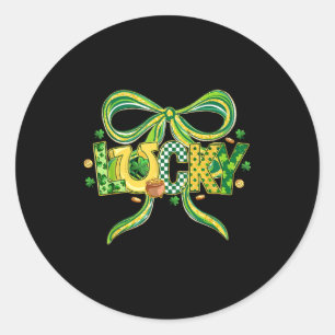 Lucky Coquette Bow Cute Retro St Patricks Day Gree Classic Round Sticker