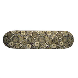 lucky crane gold japanese fan pattern skateboard