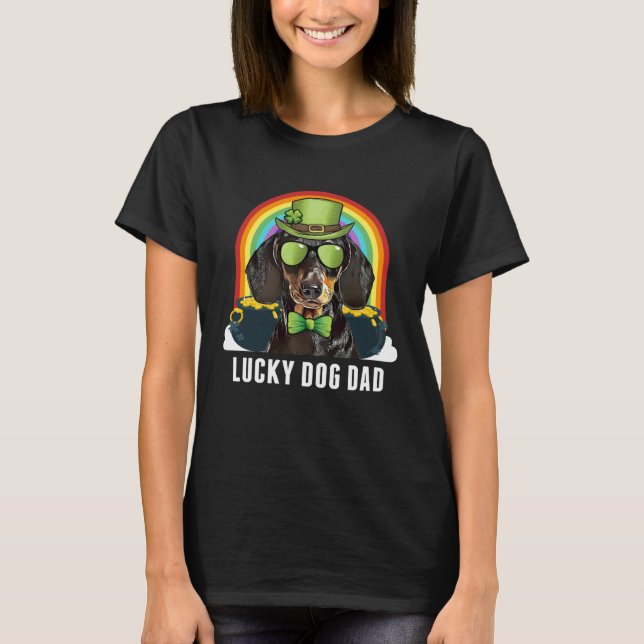 Lucky Dachshund Dog Dad St Patricks Day T-Shirt (Front)