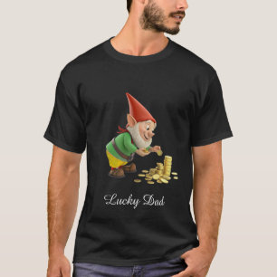 Lucky Dad Gnome with Gold Coins and Script T-Shirt