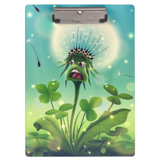 Lucky Dandelion and Four Leaf Clovers  Clipboard (Front)