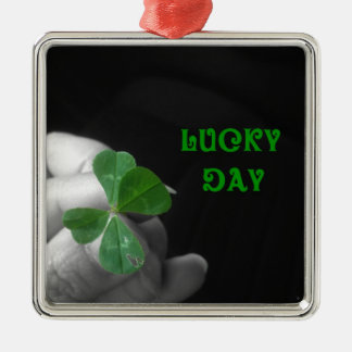 Lucky Day Four Leaf Clover Metal Ornament