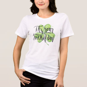 Lucky Day Four-Leaf Clover Watercolor Tri-Blend Shirt