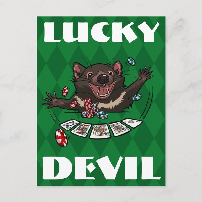 Lucky Devil Tasmanian Devil Royal Flush Cartoon Postcard (Front)