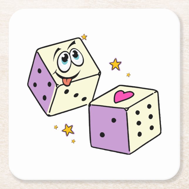 Lucky Dice Square Paper Coaster (Front)