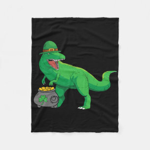 Lucky Dino-saur St Patricks Day Funny T-rex Irish  Fleece Blanket