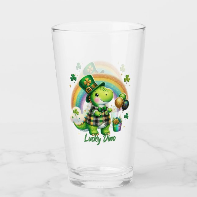 Lucky Dino St. Patrick’s Day Drinking Glass (Front)