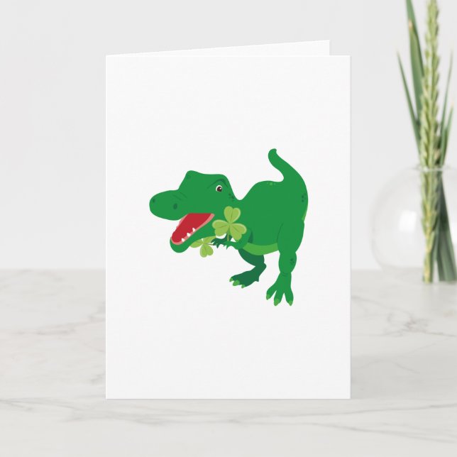 Lucky Dinosaur Shamrocks Kids St. Patrick's Day Card (Front)